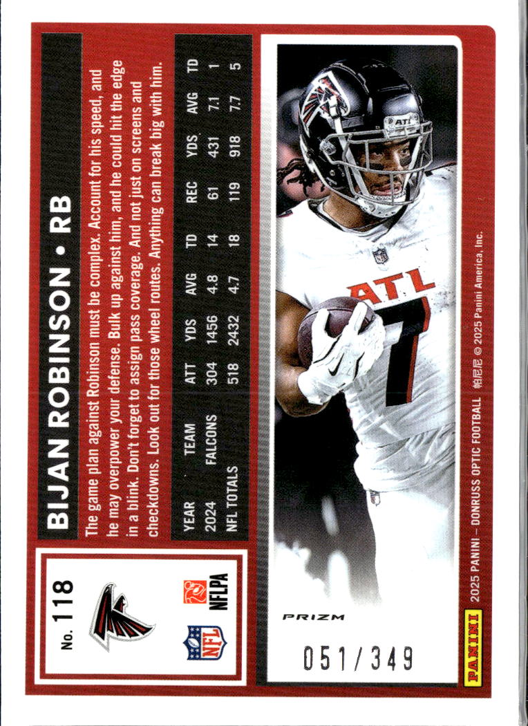 Bijan Robinson 2025 Optic Aqua Prizm /349 Atlanta Falcons