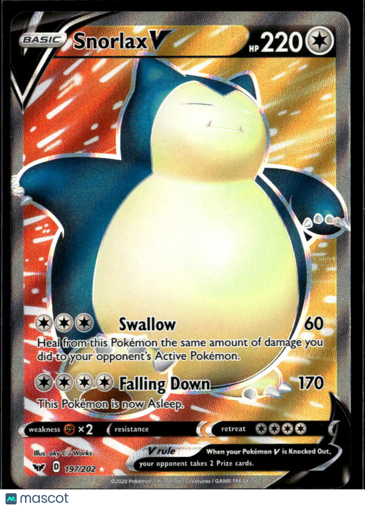 Snorlax V 2020 Sword & Shield Holo Ultra Rare FA #197/202