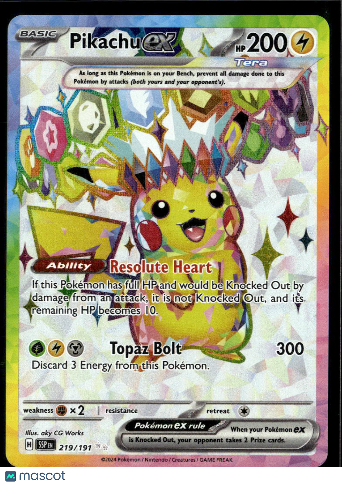 Pikachu EX 2024 Surging Sparks Holo Secret Rare SAR #219/191