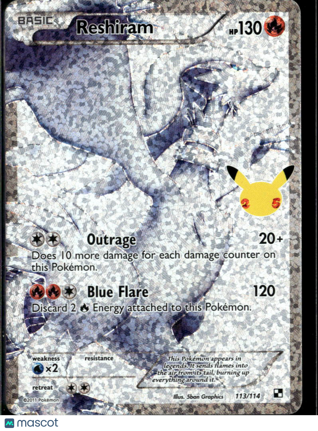 Reshiram 2021 Celebrations Holo Rare FA #113/114
