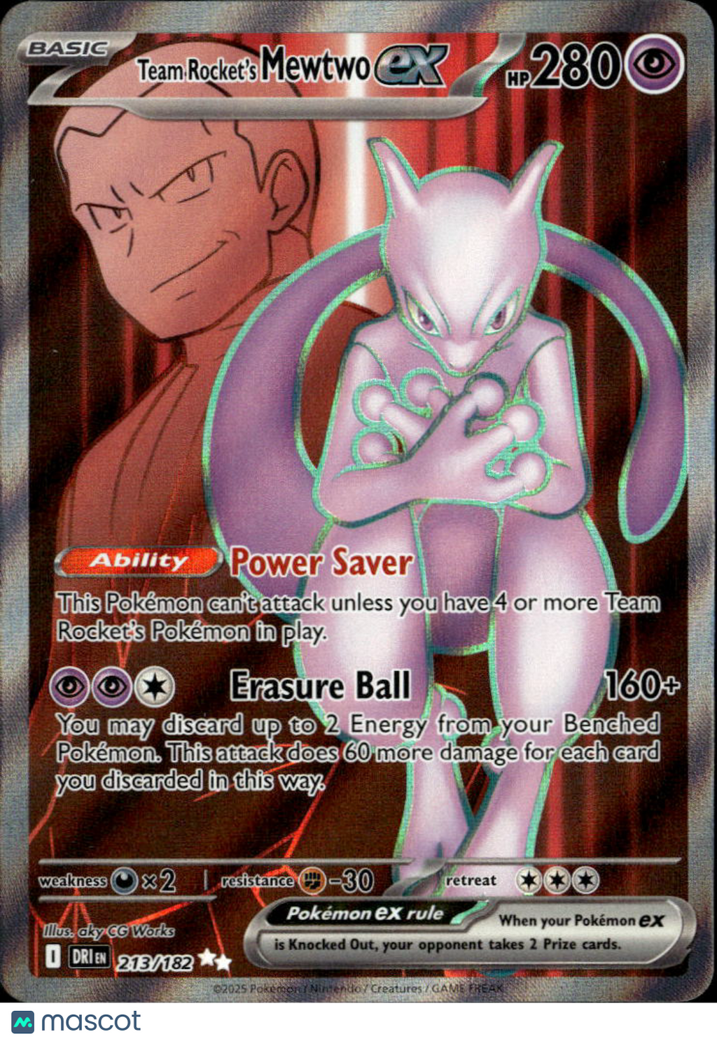 Team Rocket's Mewtwo EX 2025 Destined Rivals Holo Secret Rare SAR #213/182