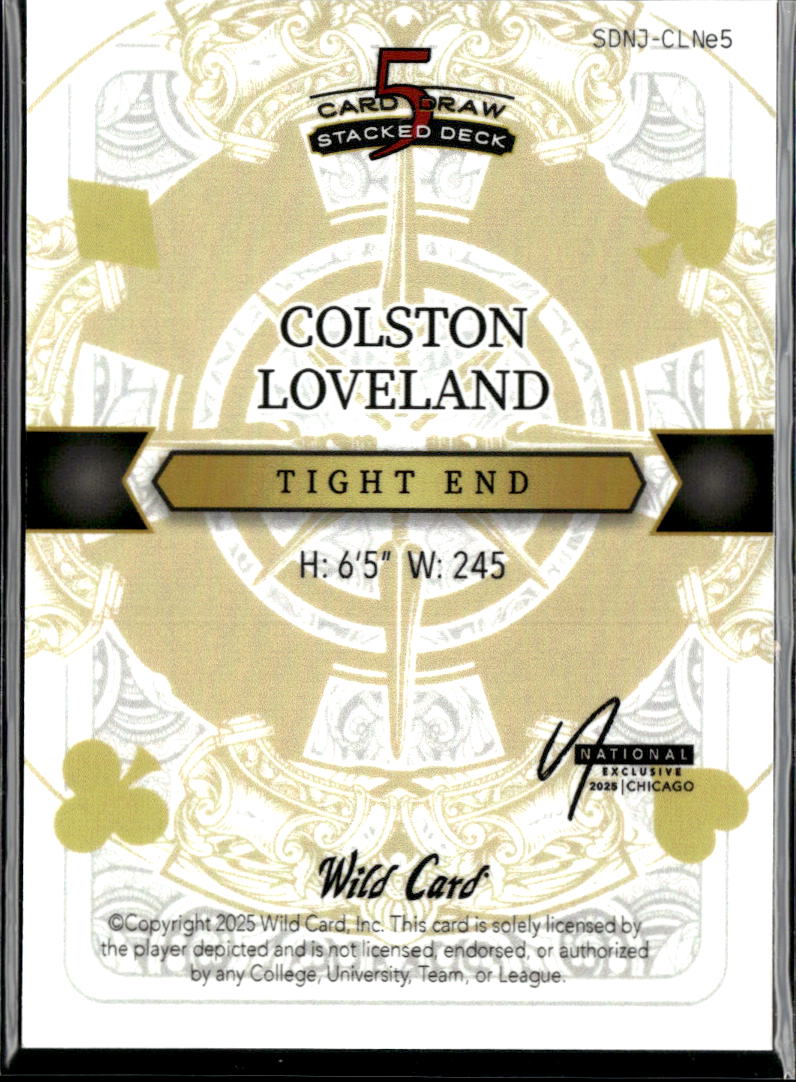 Colston Loveland 2025 Wild Card Joker Rookie RC Chicago Bears 1/1