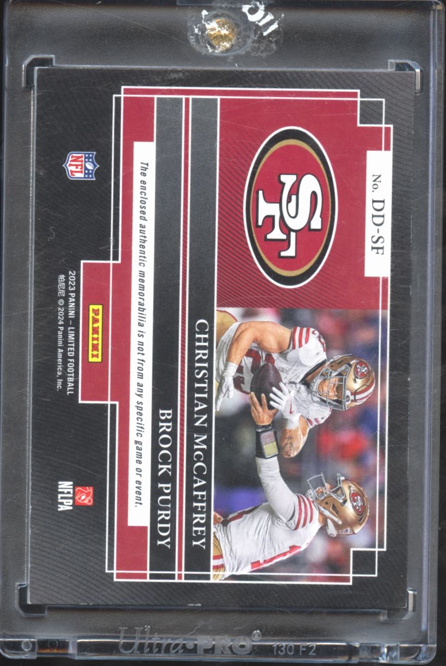 Christian McCaffrey Brock Purdy 2023 Limited Dual Jersey Patch 1/25 SF 49ers