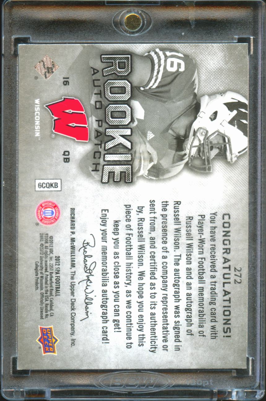 Russell Wilson 2012 SP Authentic Auto Autograph Patch RC /885 Wisconsin Seahawks