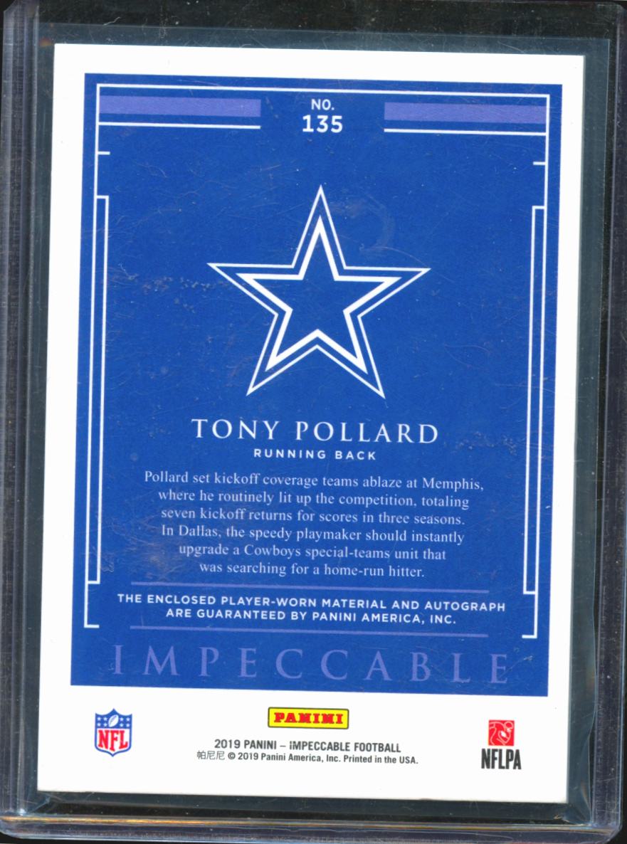 Tony Pollard 2019 Impeccable Auto Autograph Helmet Glove RC 1/15 Dallas Cowboys