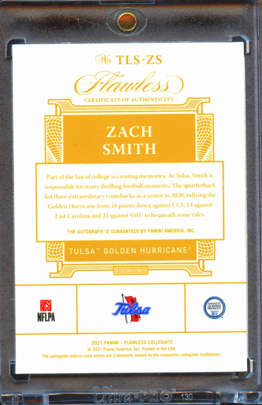 Zach Smith 2021 Flawless Auto Autograph Emerald RC 4/5 Tulsa Golden Hurricane