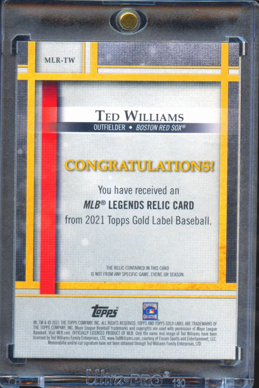 Ted Williams 2021 Topps Gold Label Game Used Bat Relic 3/50 Boston Red Sox