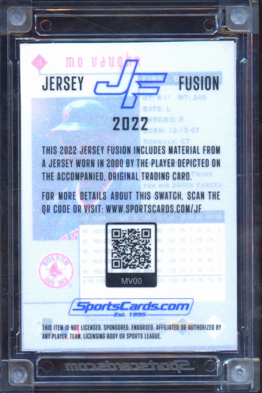 Mo Vaughn 2022 Jersey Fusion Game Worn Patch 9/10 Boston Red Sox