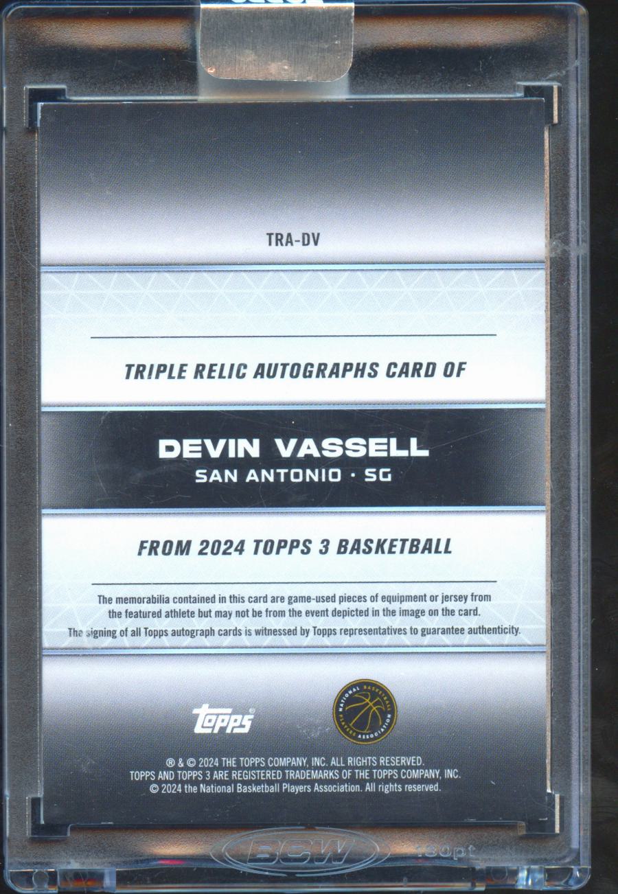 Devin Vassell 2024 Topps 3 Auto Autograph Jersey 33/49 San Antonio Spurs