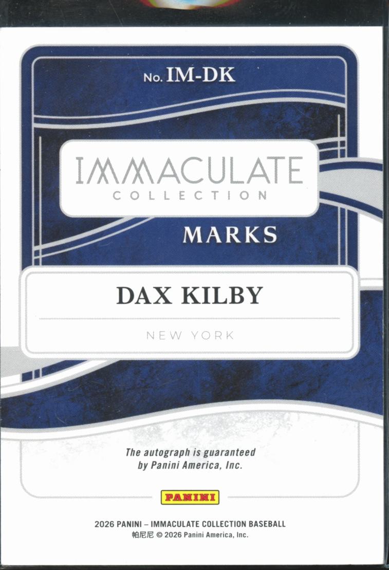 Dax Kilby 2026 Immaculate On Card Auto Autograph 2/10 New York