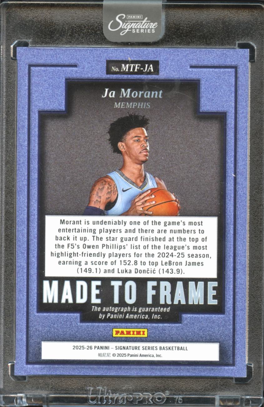 Ja Morant 2025 Signature Series Made to Frame Auto Autograph 3/10 Grizzlies