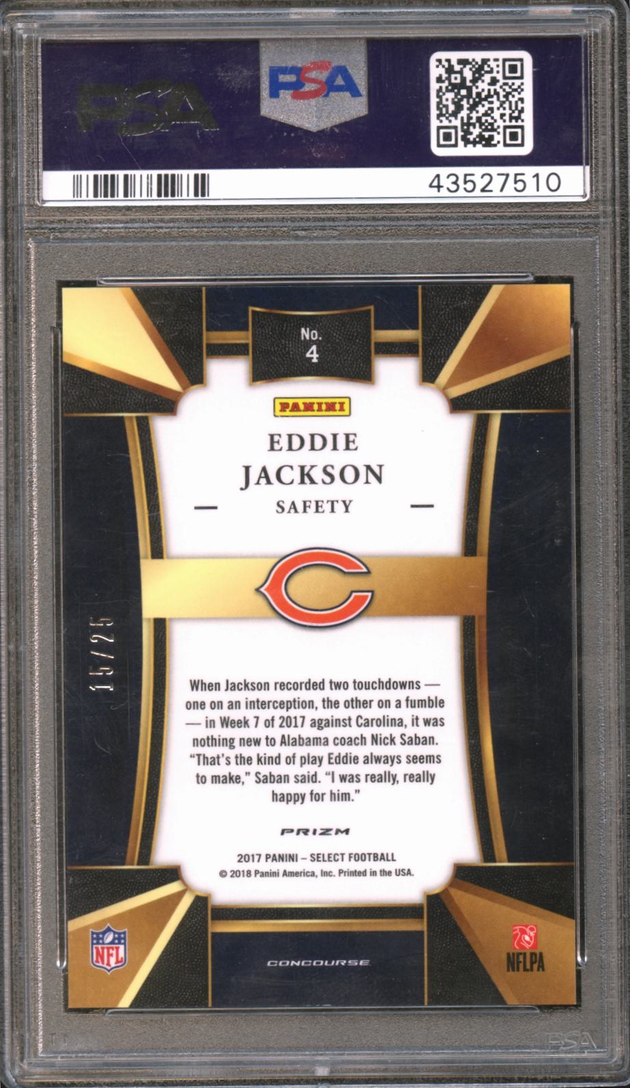 Eddie Jackson 2017 Select Tie Dye Prizm Rookie RC Chicago Bears 15/25 PSA 10