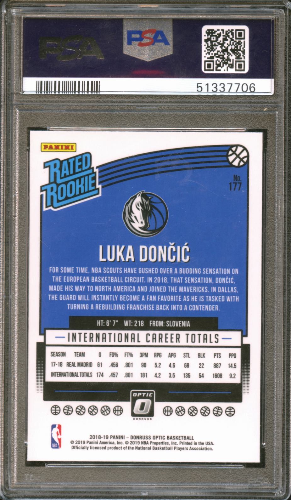 Luka Doncic 2018 Optic Rated Rookie RC Dallas Mavericks #177 PSA 10