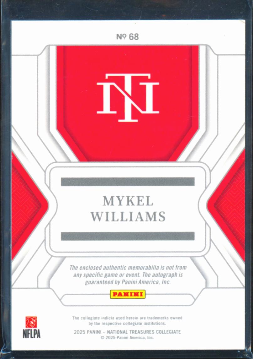 Mykel Williams 2025 National Treasures Auto Autograph LOGO Patch RC 9/10 Georgia