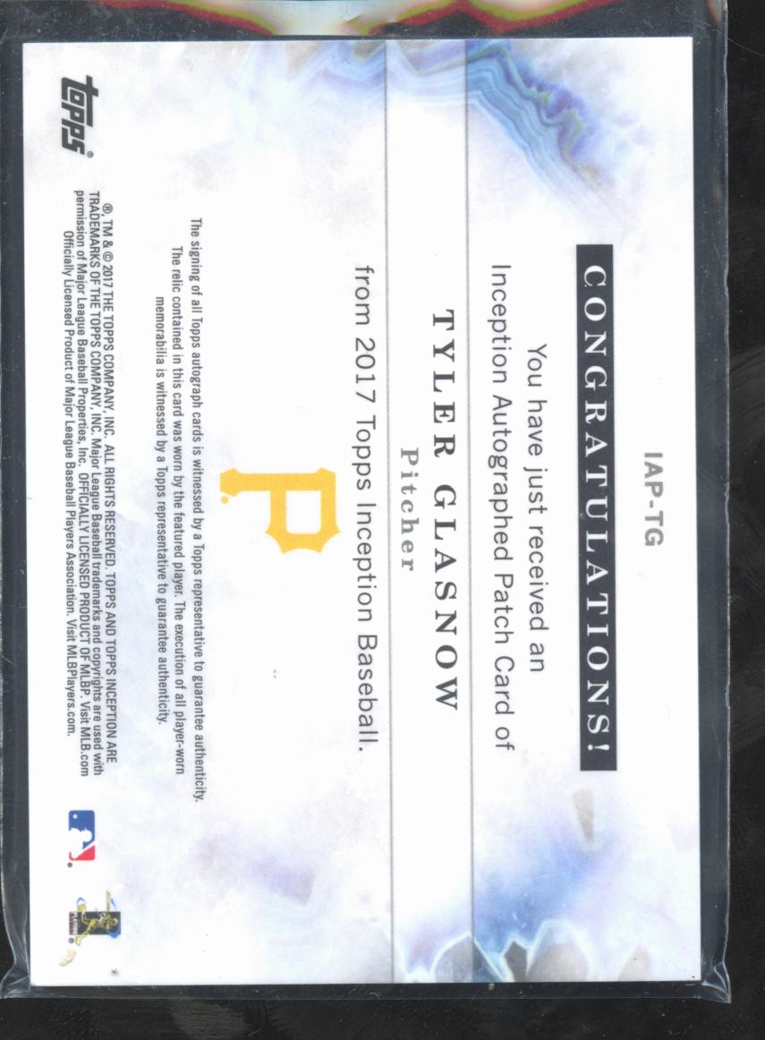 Tyler Glasnow 2017 Topps Inception Auto Autograph Patch RC 44/199 Pirates
