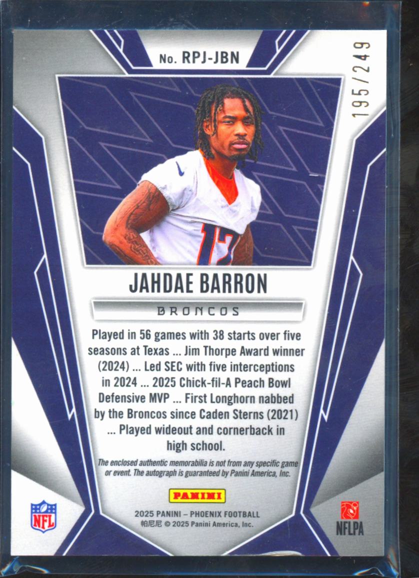 Jahdae Barron 2025 Phoenix Auto Autograph Patch RC 195/249 Denver Broncos