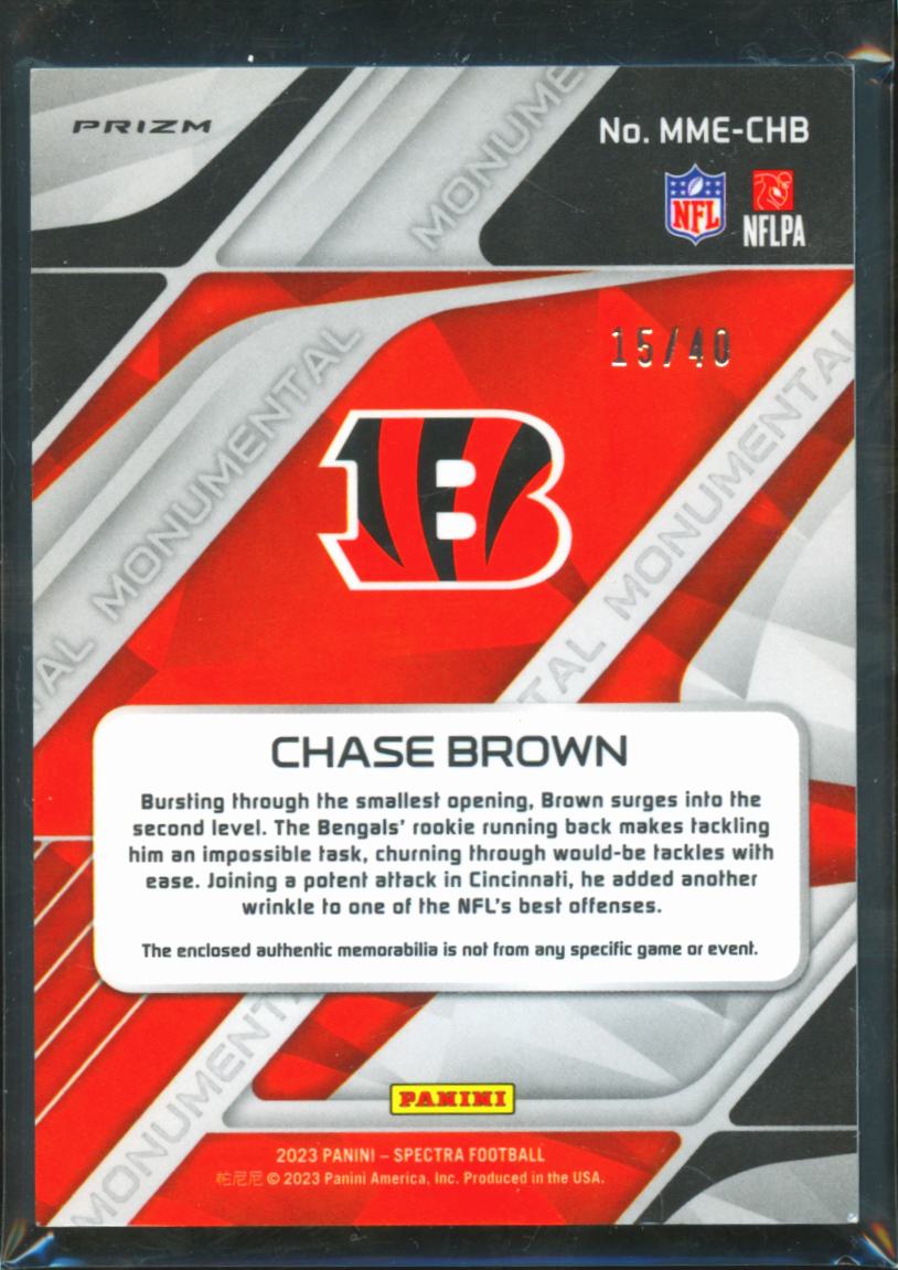 Chase Brown 2023 Spectra Jersey Patch Rookie RC 15/40 Cincinnati Bengals