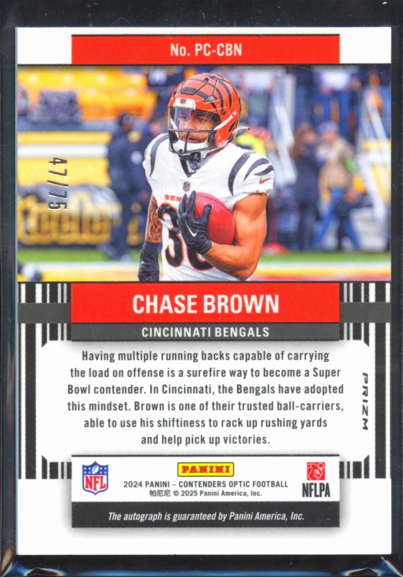 Chase Brown 2024 Contenders Optic Auto Autograph 47/75 Cincinnati Bengals