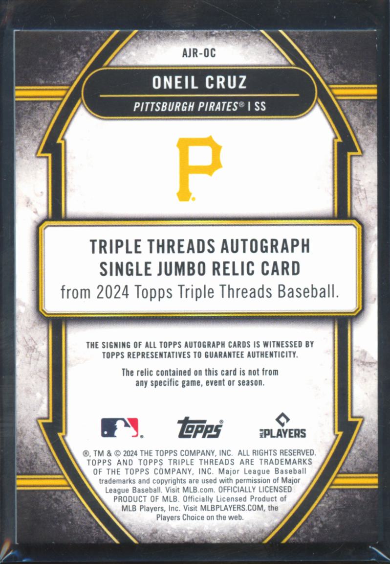 Oneil Cruz 2024 Topps Triple Threads Auto Autograph Jersey RC 38/75 Pirates