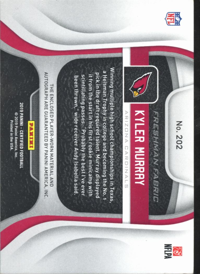 Kyler Murray 2019 Certified Auto Autograph Patch RC 86/99 Arizona Cardinals