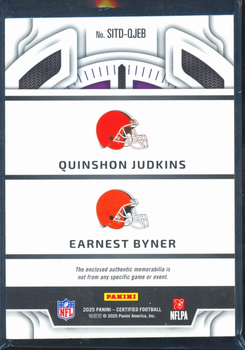 Earnest Byner Quinshon Judkins 2025 Certified Jersey Patch 4/20 Cleveland Browns