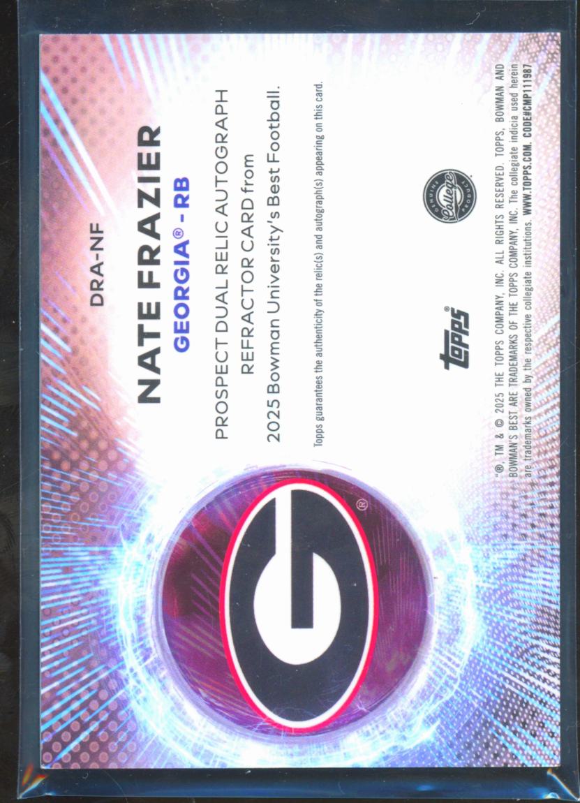 Nate Frazier 2025 Bowman's Best Auto Autograph Patch RC Georgia Bulldogs