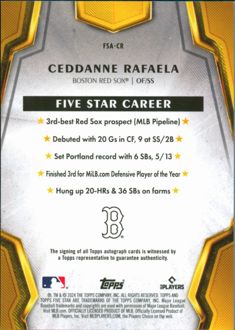 Ceddanne Rafaela 2024 Topps Five Star Auto Autograph RC Boston Red Sox