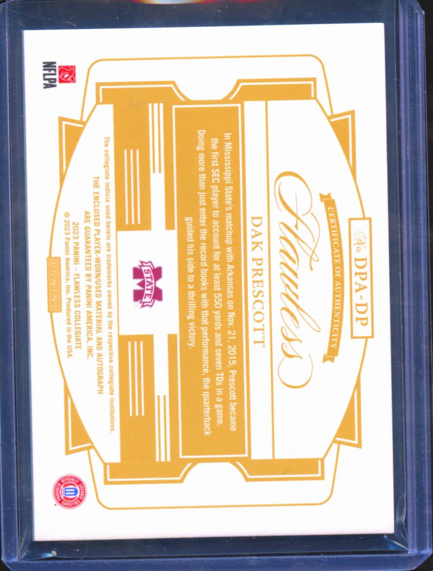 Dak Prescott 2023 Flawless Auto Autograph Jersey Patch 4/10 Mississippi State