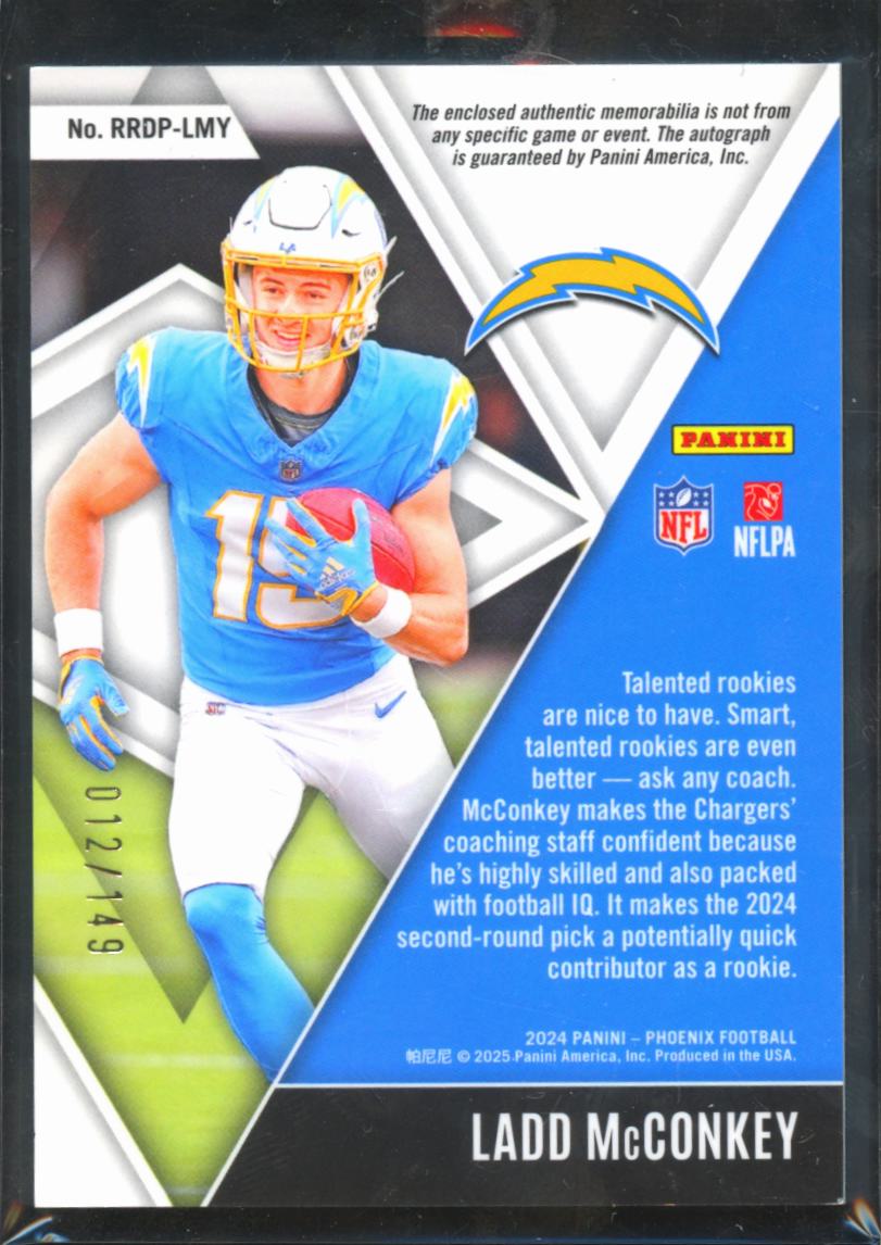 Ladd McConkey 2024 Phoenix Auto Autograph Jersey Patch RC 12/149 LA Chargers