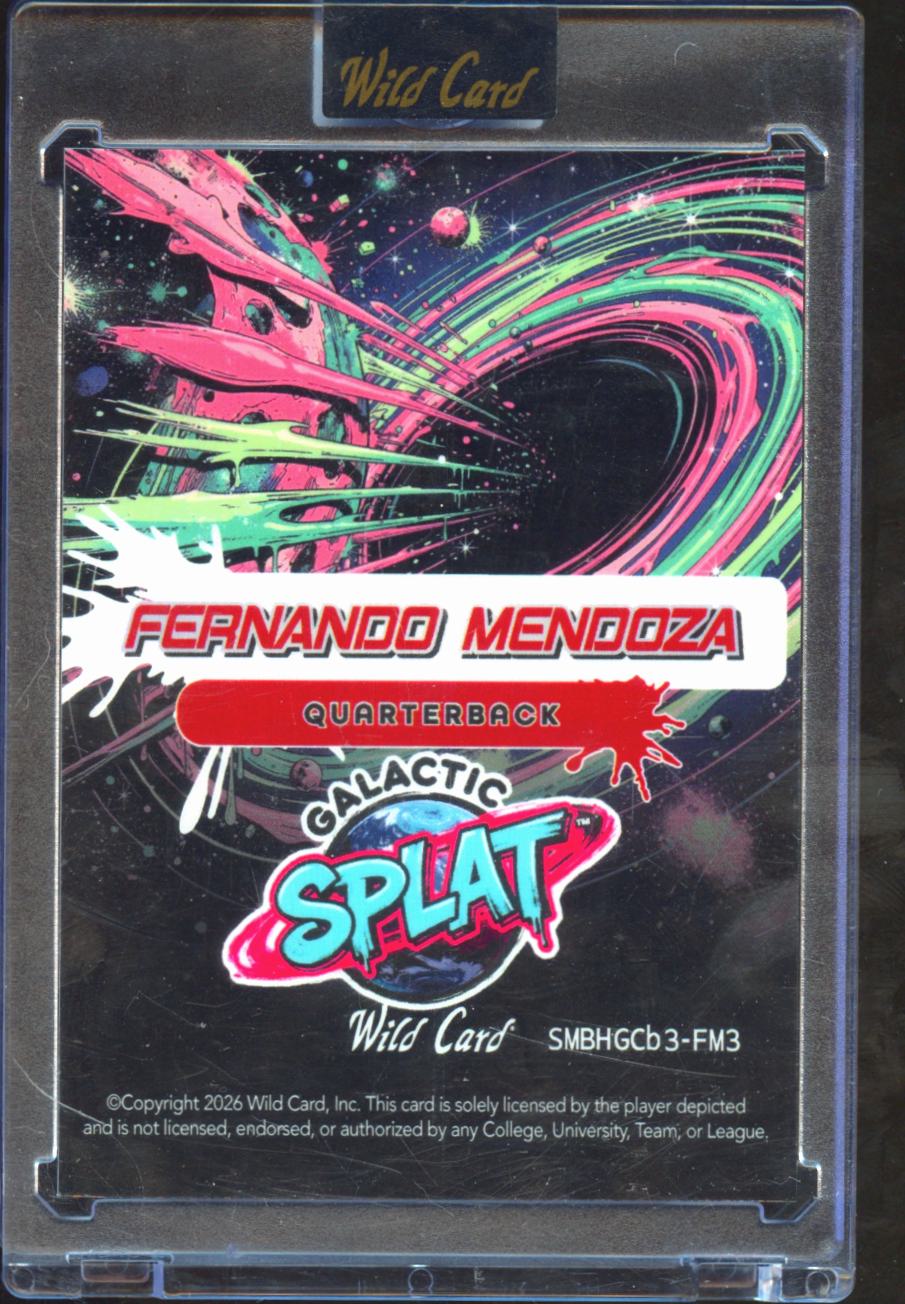 Fernando Mendoza 2026 Wild Card RC Splat 1/1 Indiana Hoosiers Raiders