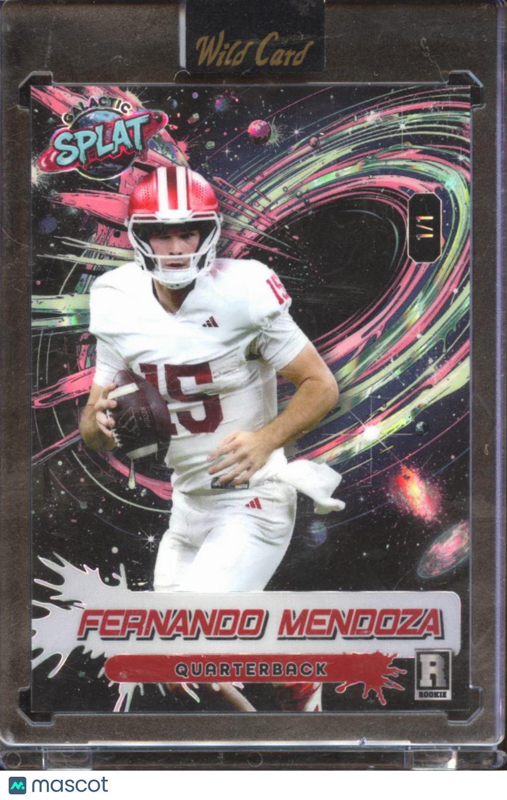 Fernando Mendoza 2026 Wild Card RC Splat 1/1 Indiana Hoosiers Raiders