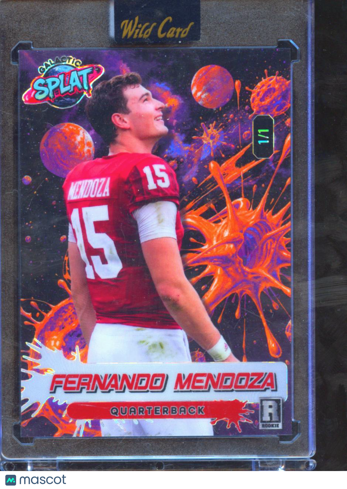 Fernando Mendoza 2026 Wild Card RC Splat 1/1 Indiana Hoosiers Raiders