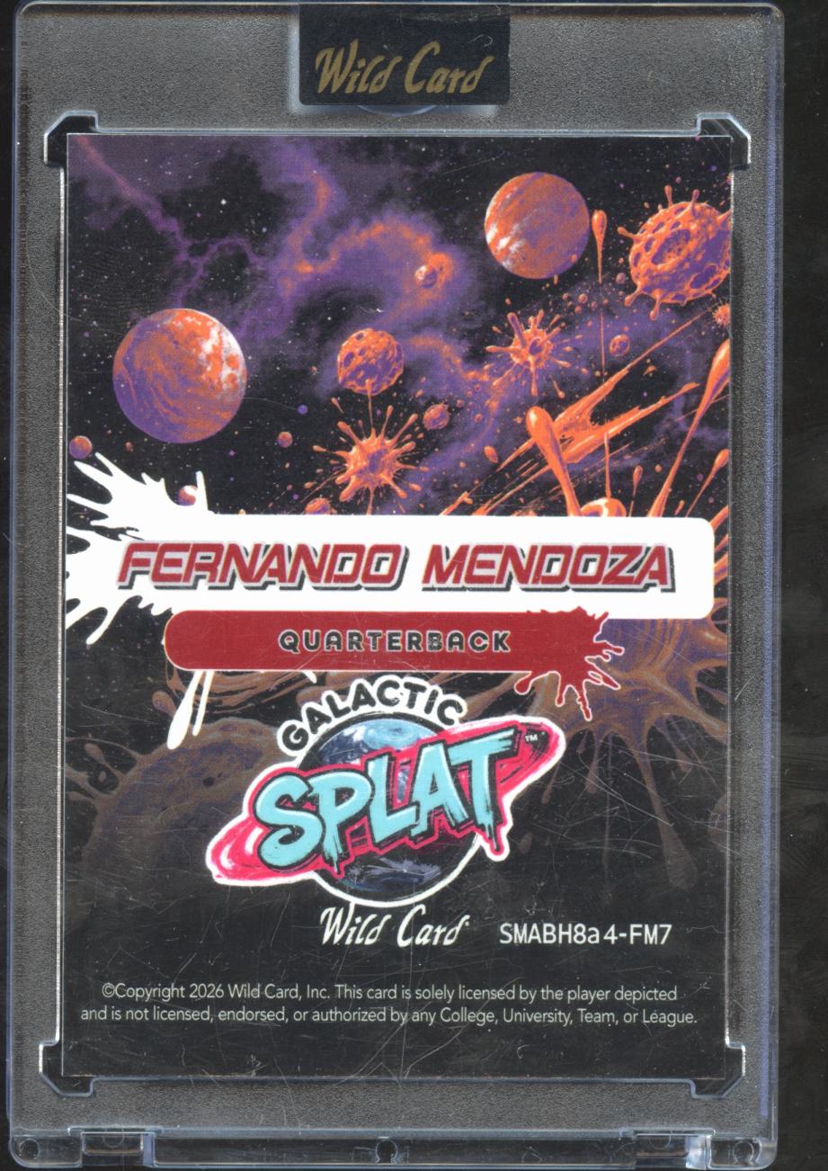 Fernando Mendoza 2026 Wild Card RC Splat 1/1 Indiana Hoosiers Raiders