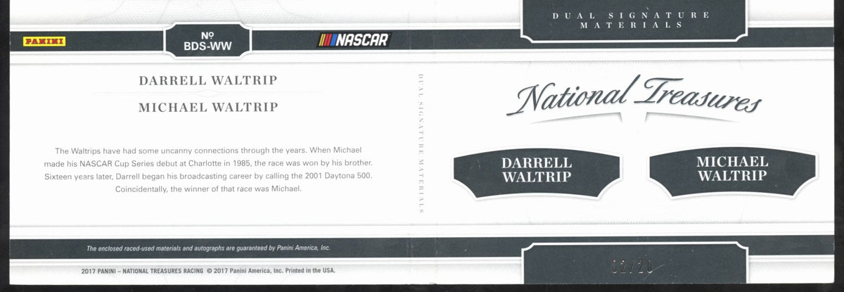 Darrell Waltrip Michael Waltrip 2017 National Treasures Racing Autograph 2/20