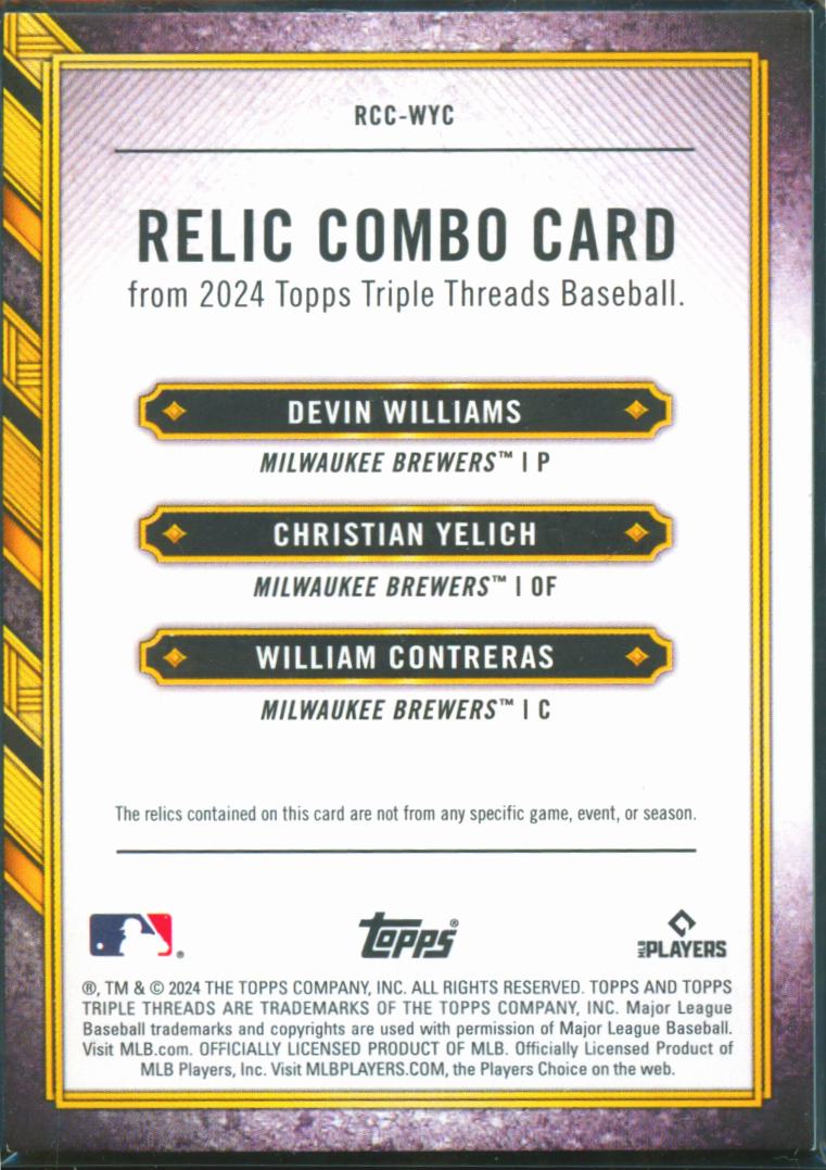 Christian Yelich William Contreras 2024 Triple Threads Patch 15/21 Brewers