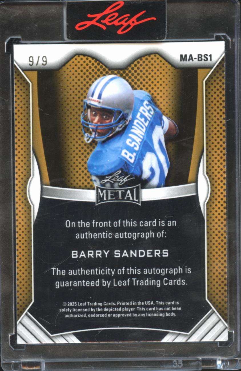 Barry Sanders 2025 Leaf Metal Auto Autograph 9/9 Detroit Lions