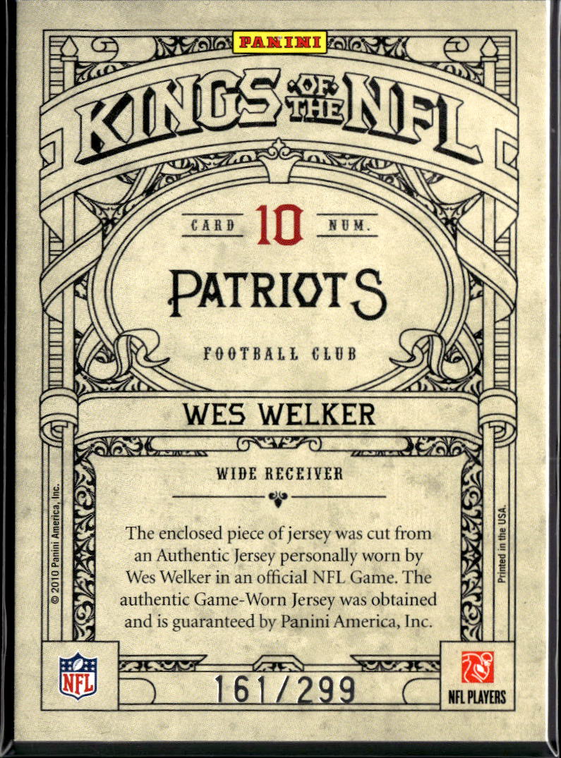 Wes Welker 2010 Crown Royale Game Worn Jersey Patch /299 New England Patriots