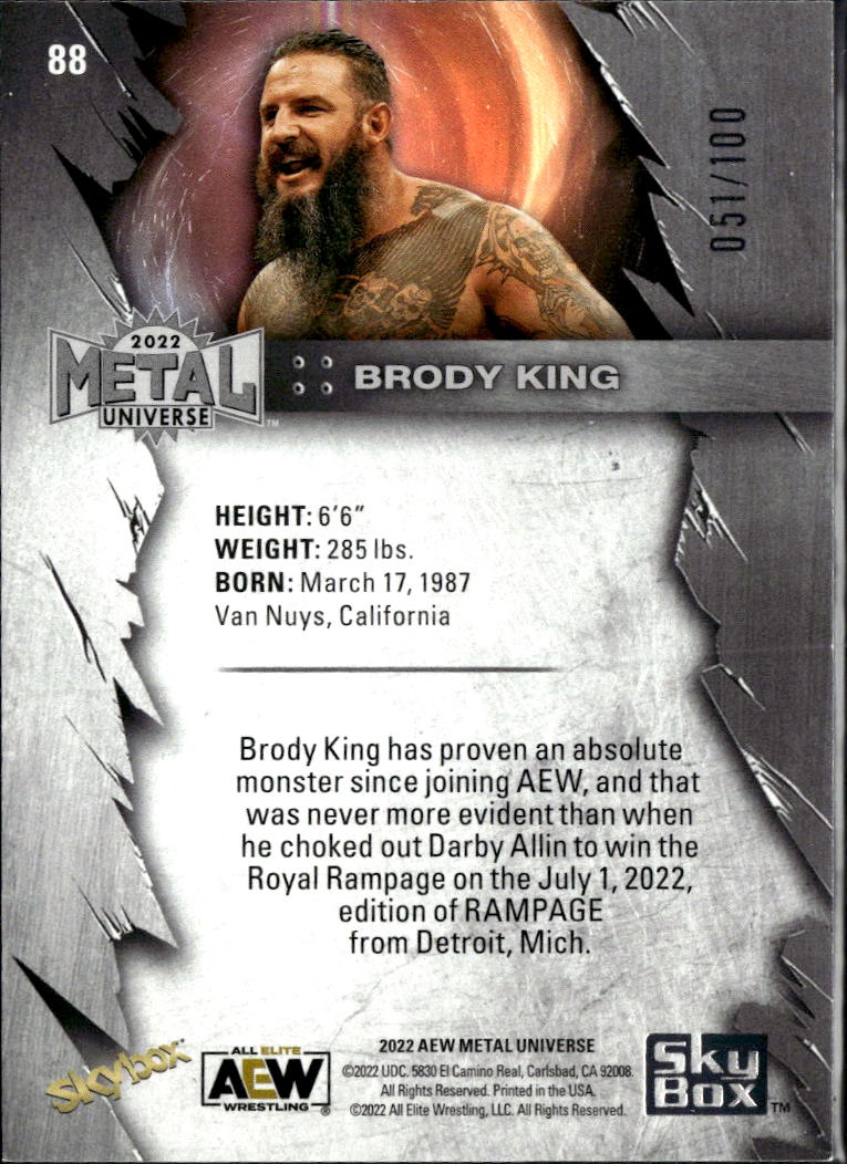 Brody King 2022 SkyBox Metal Universe AEW Red PMG Precious Gems 51/100