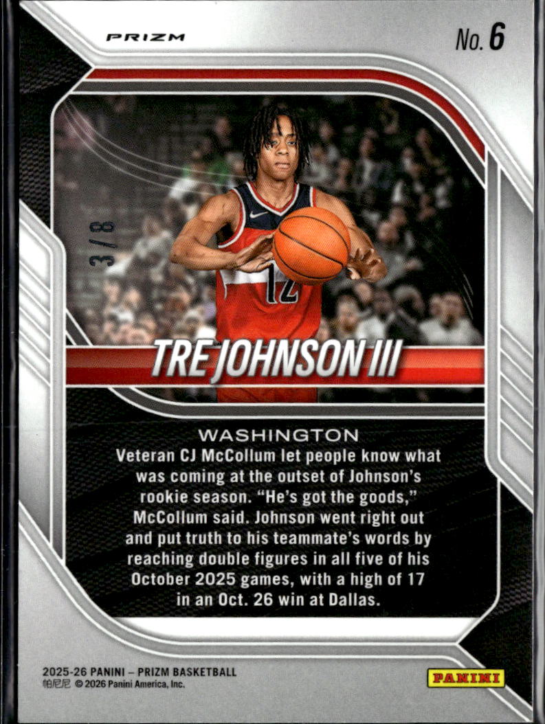 Tre Johnson III 2026 Prizm Green Scope Rookie RC 3/8 Washington Wizards