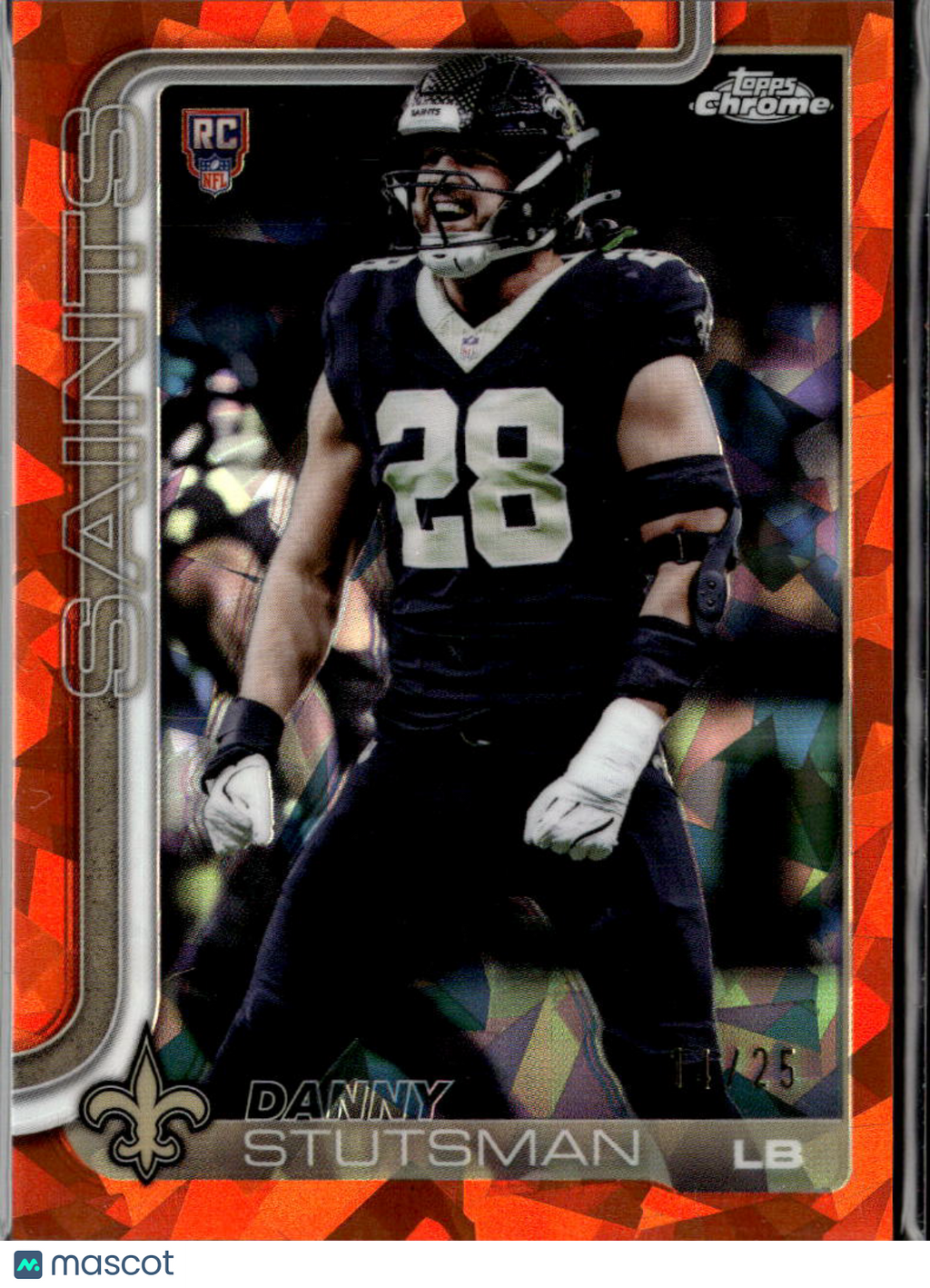 Danny Stutsman 2025 Topps Chrome Sapphire Orange RC 14/25 Sooners Saints