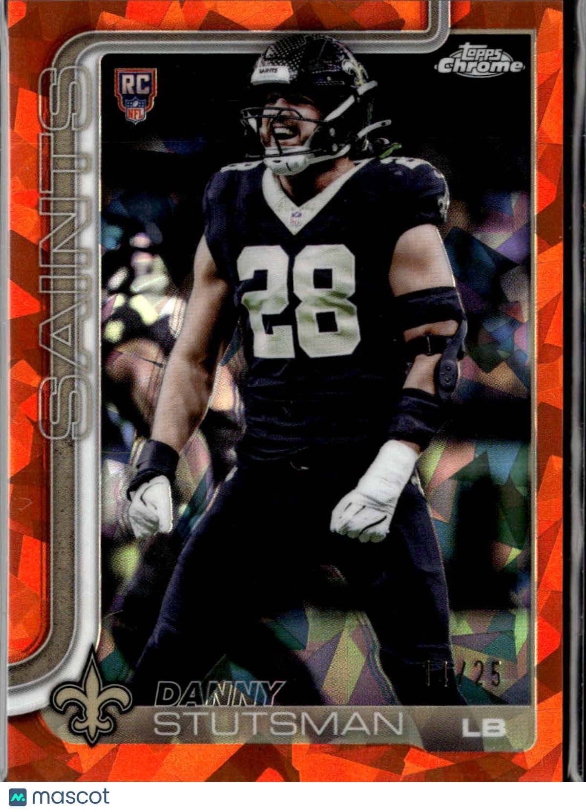 Danny Stutsman 2025 Topps Chrome Sapphire Orange RC 14/25 Sooners Saints