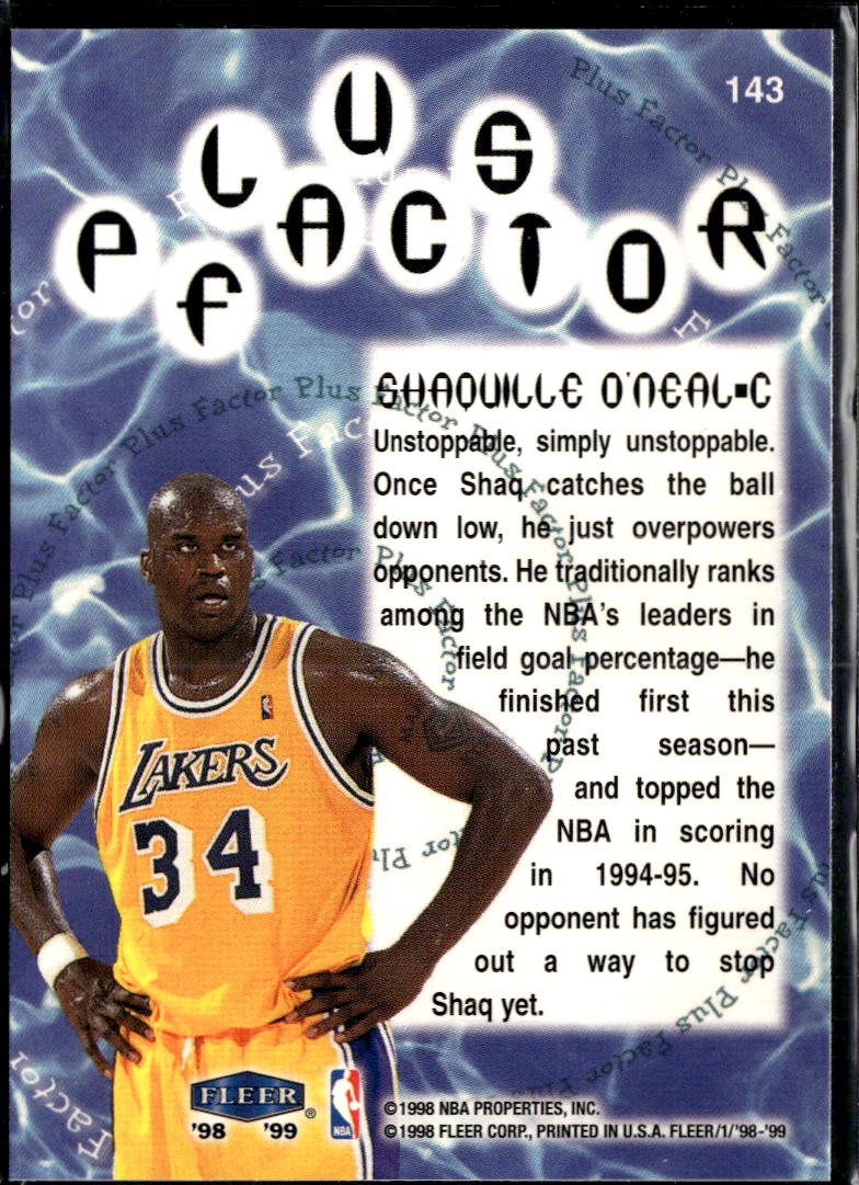 Shaquille O'Neal 1998 Fleer Tradition Plus Factor #143 Los Angeles Lakers