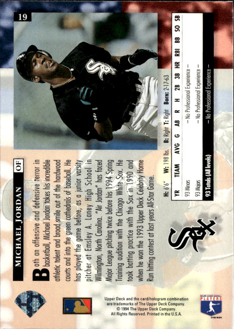 Michael Jordan 1994 Upper Deck Star Rookies RC Chicago White Sox
