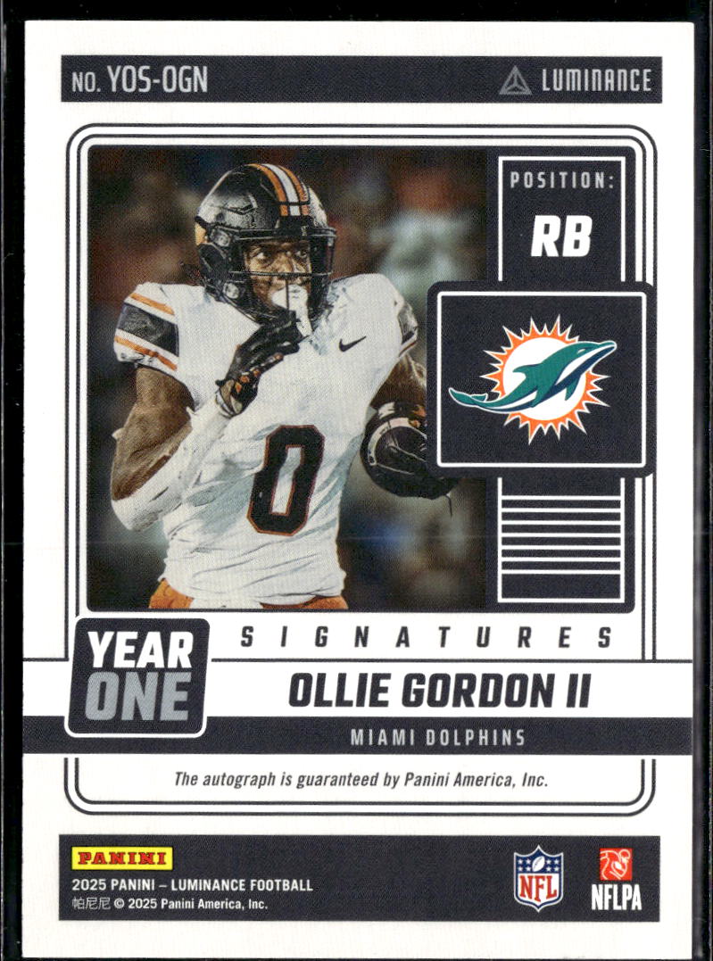 Ollie Gordon II 2025 Luminance Year One Auto Autograph RC OSU Miami Dolphins