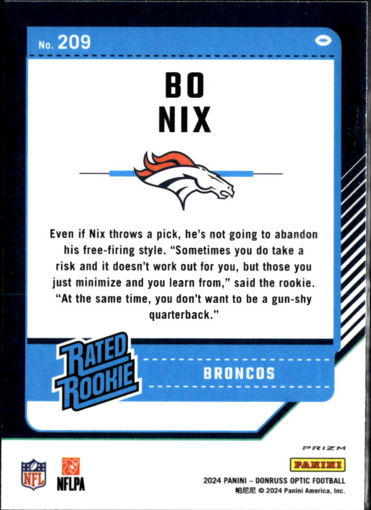 Bo Nix 2024 Optic Rated Rookie RC Holo Prizm Denver Broncos