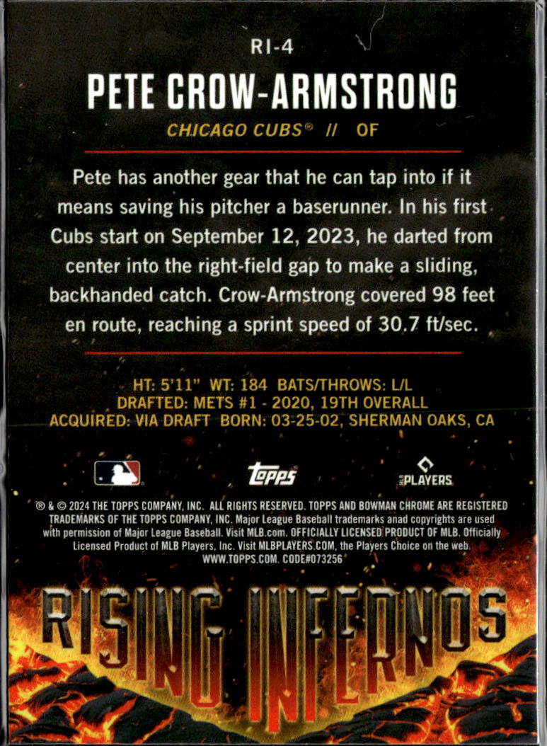 Pete Crow-Armstrong 2024 Bowman Chrome Rising Infernos Rookie RC Chicago Cubs
