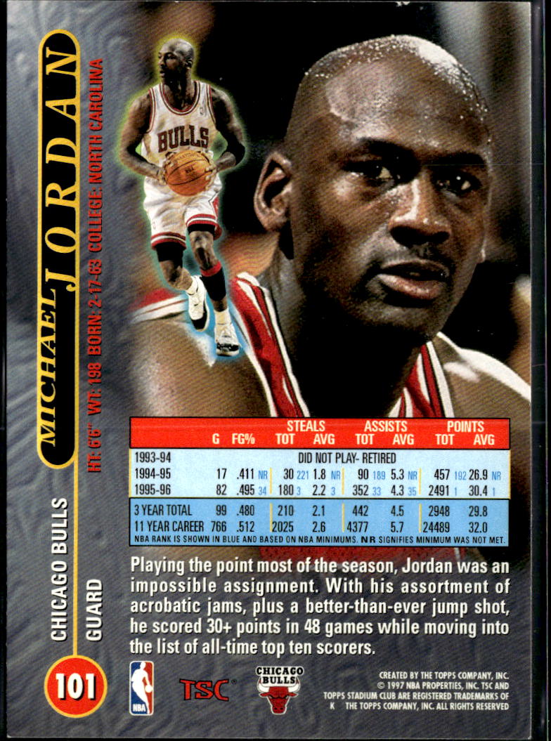 Michael Jordan 1997 Topps Stadium Club #101 Chicago Bulls