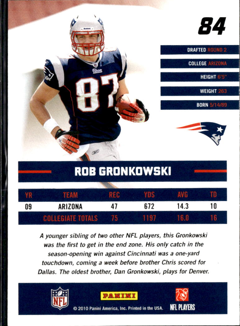 Rob Gronkowski 2010 Donruss Rated Rookie RC New England Patriots