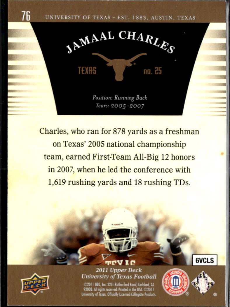 Jamaal Charles 2011 Upper Deck University of Texas GOLD 190/210 Texas Longhorns