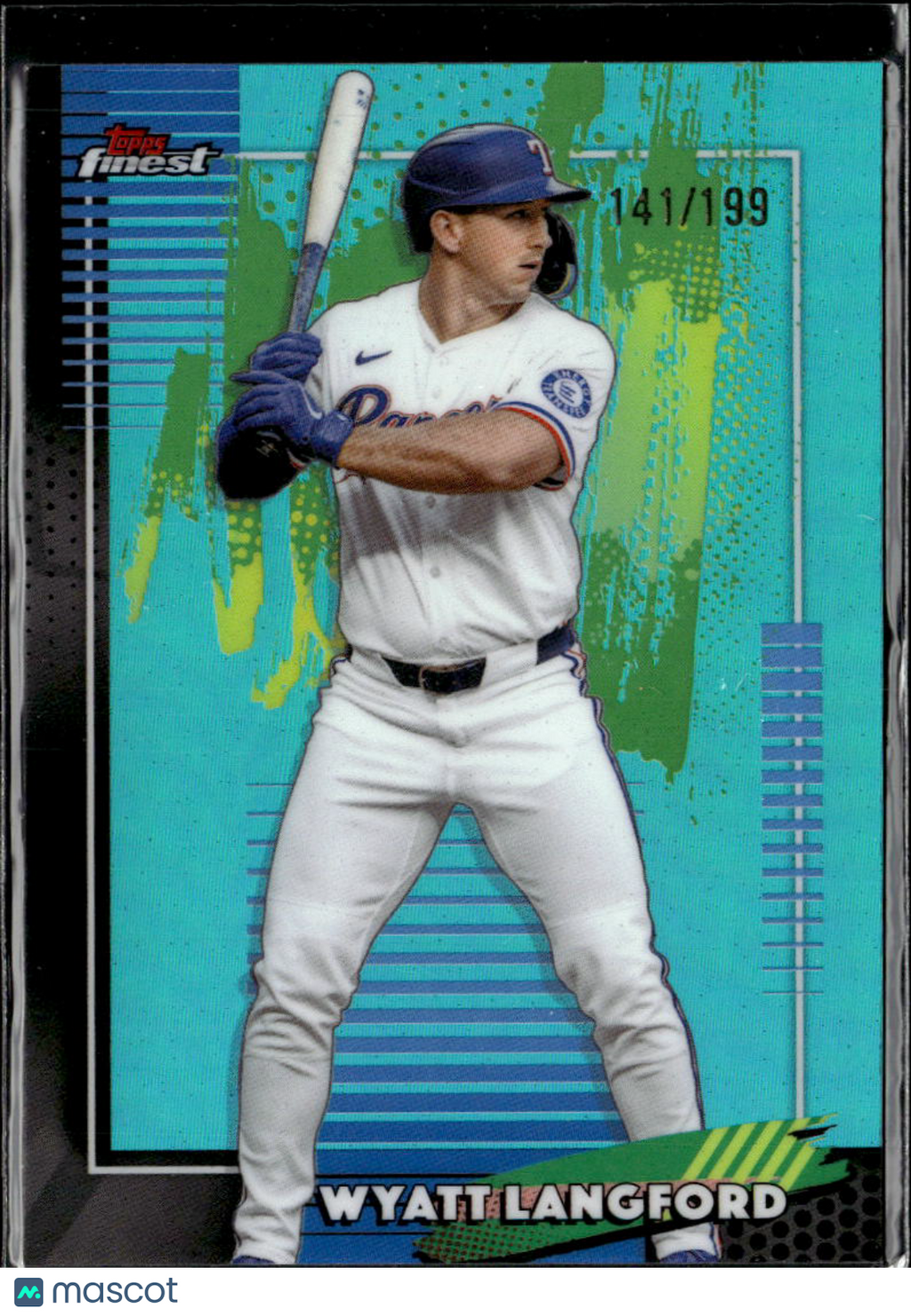 Wyatt Langford 2026 Topps Finest Aqua Refractor 141/199 Texas Rangers